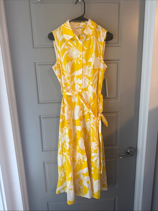 Calvin Klein Dresses & Skirts - NWT Calvin Klein Yellow & White Floral Midi Shirt-Tie Dress